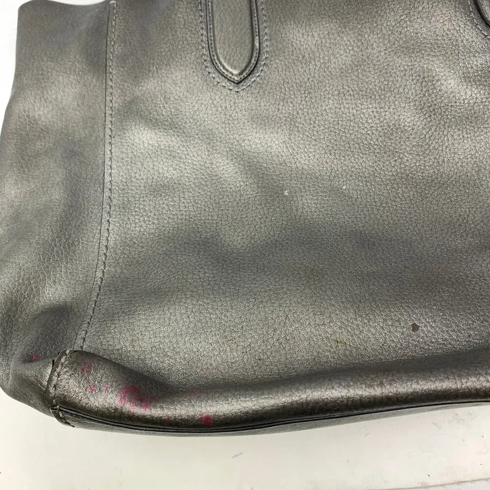 Coach Large Metallic Pewter Soft Leather Tote Bag *FLAWS